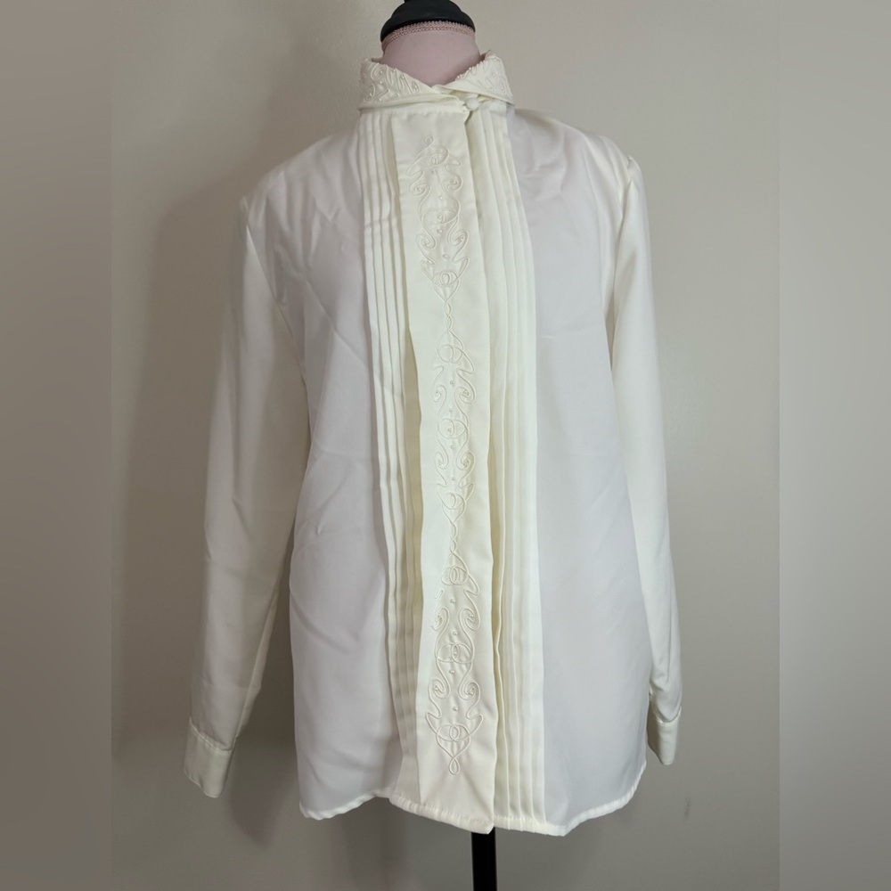 Sellecca Vintage Elegant Cream Embroidered & beaded Blouse size 12